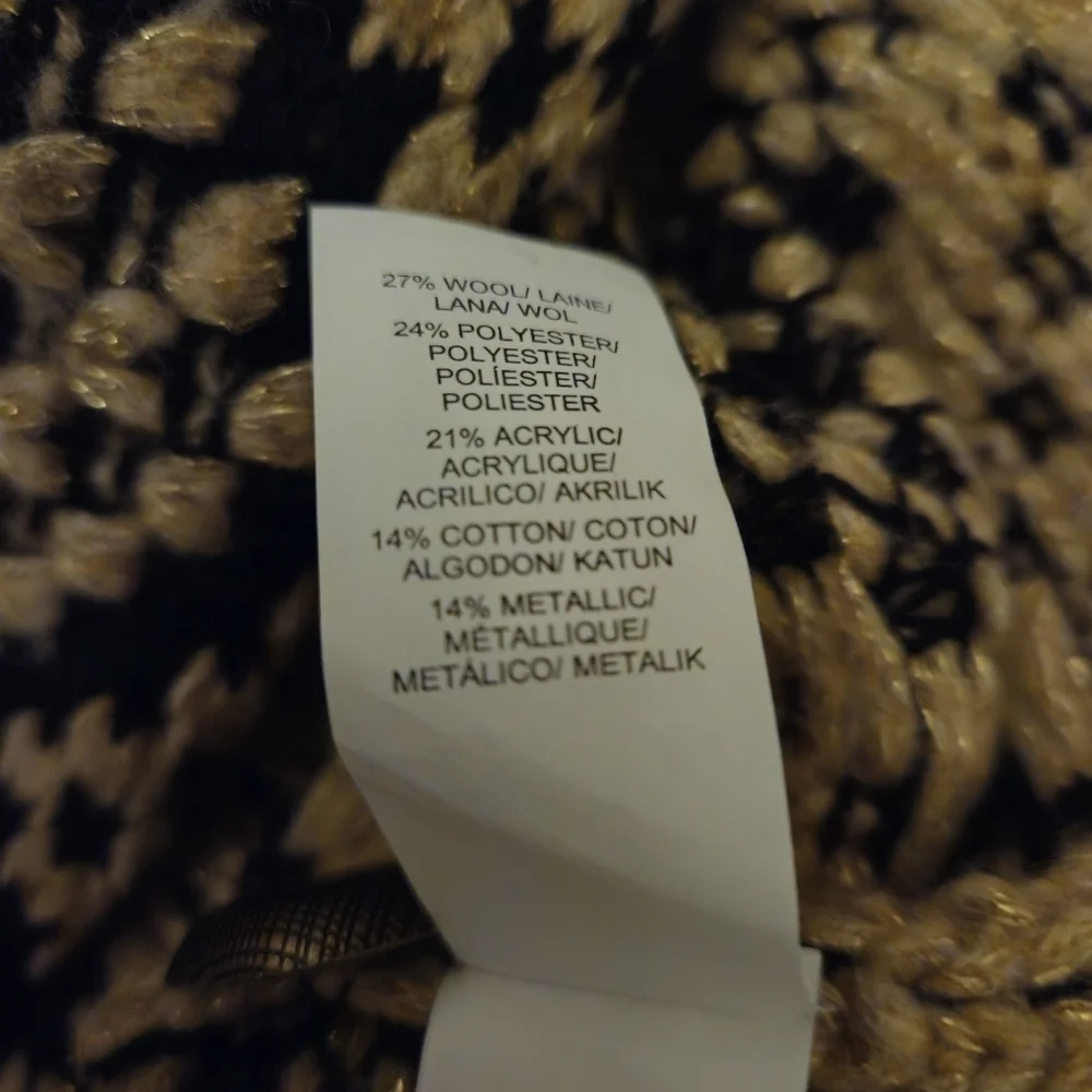 Lucky Brand Black Tan and Gold Patterned Cardigan, Sz L, Button - Picture 5 of 5